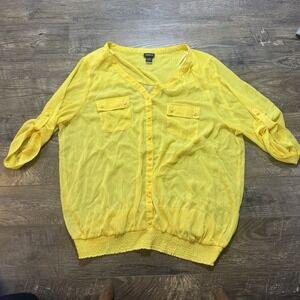Torrid Roll Tab Sleeve Sheer Yellow Top Plus Size 3 Mature